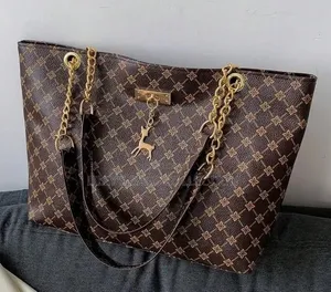 Women's Luxury Design Tote Bag With Gold Chain and Deer Pendant