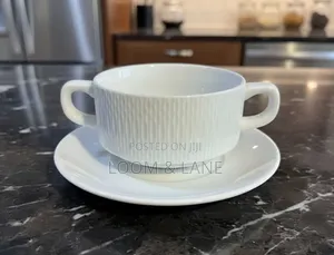 6pcs Ceramic Double-Handled Soup Cup With Matching Saucer