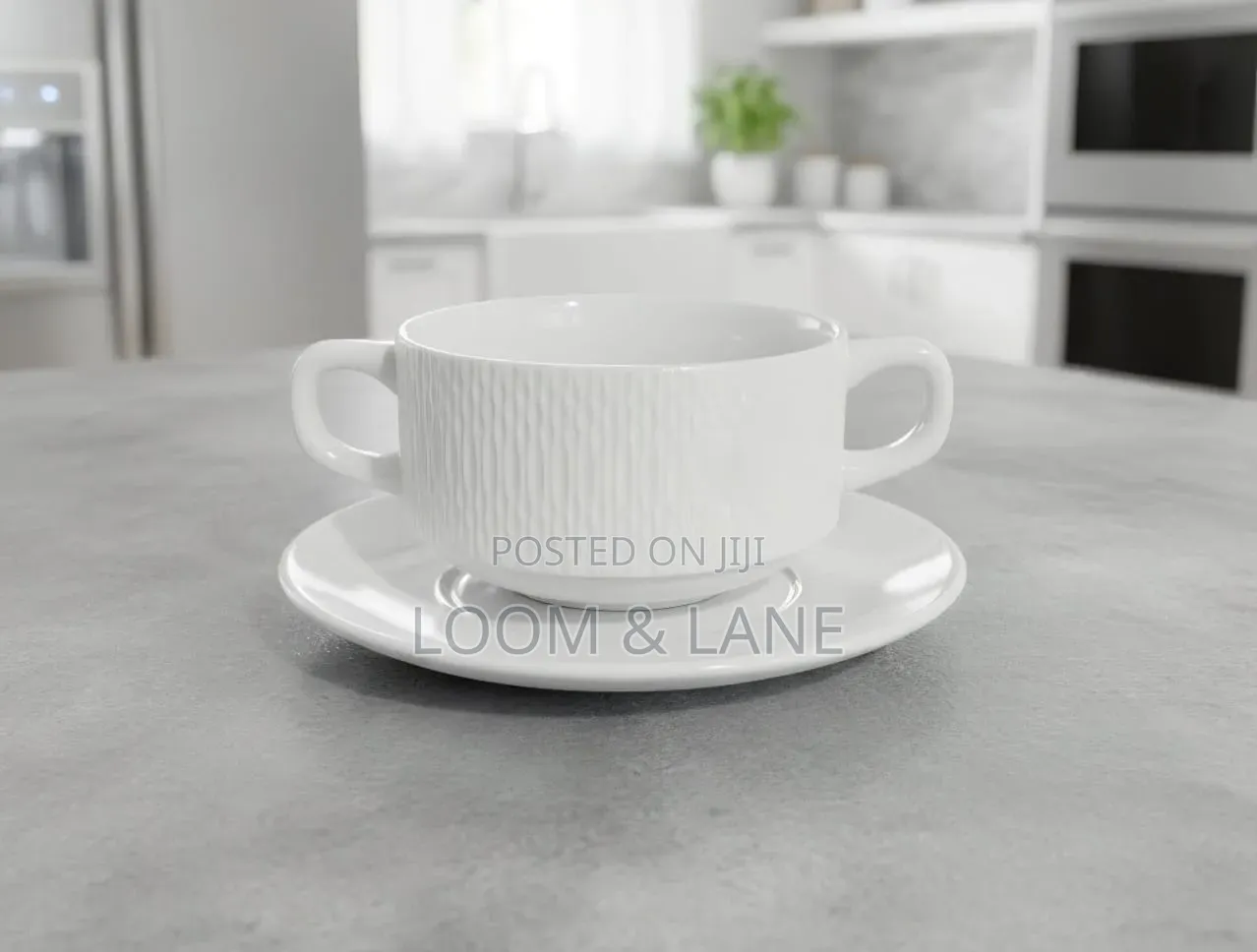 6pcs Ceramic Double-Handled Soup Cup With Matching Saucer