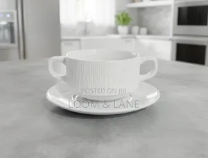 6pcs Ceramic Double-Handled Soup Cup With Matching Saucer