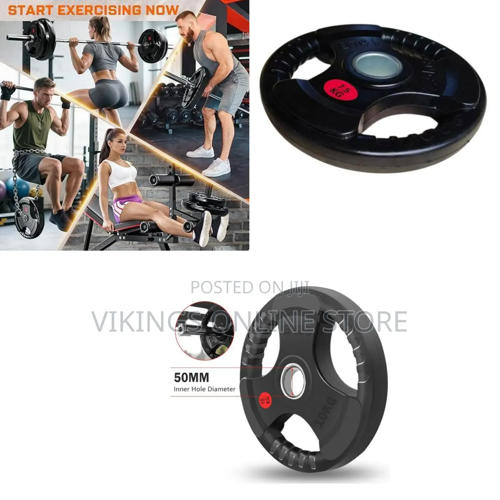 Rubber-Coated, Tri-Grip Olympic Barbell Weight Plate 20kg