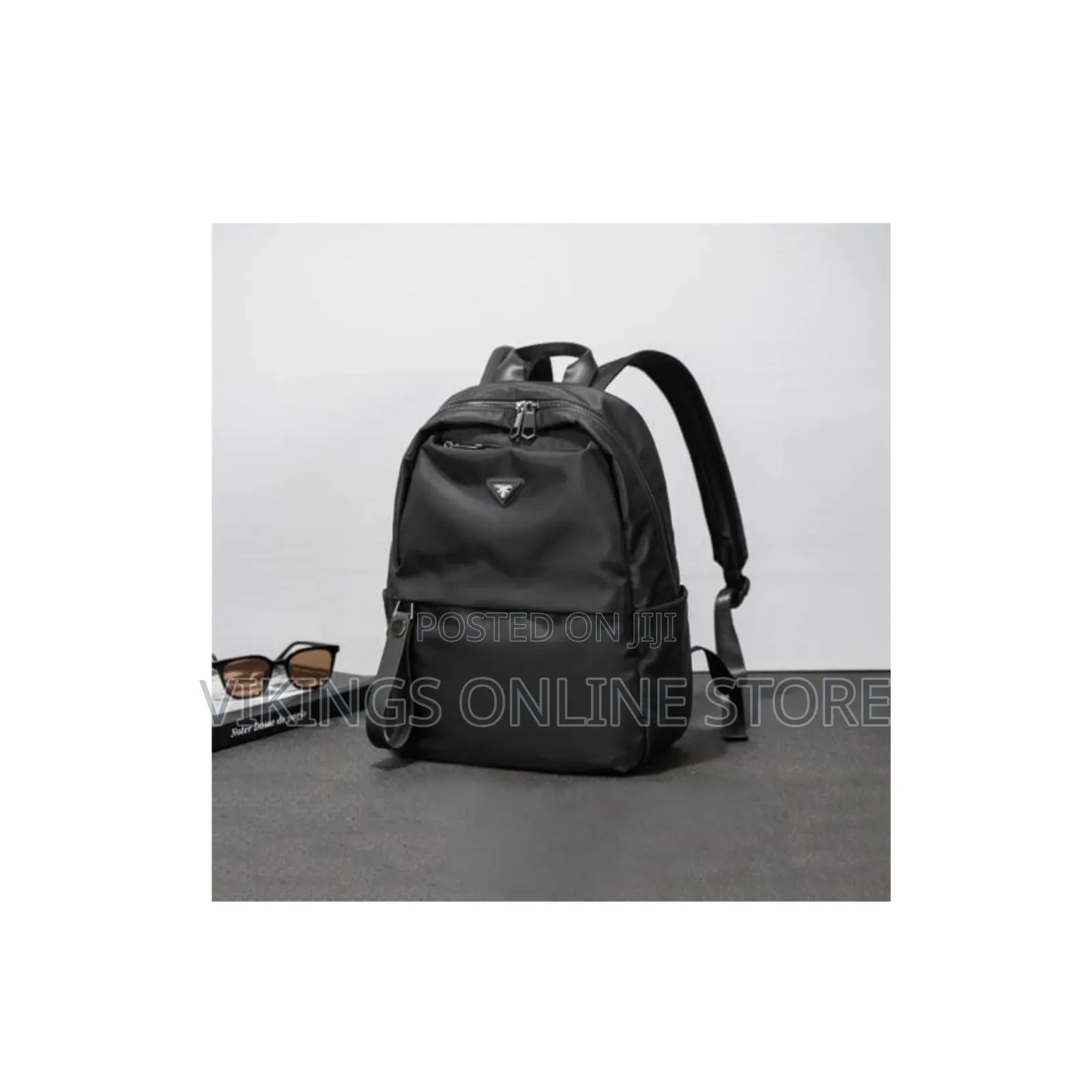 Triangular Front Logo Plaque and Practical Dual Zipper Backpack