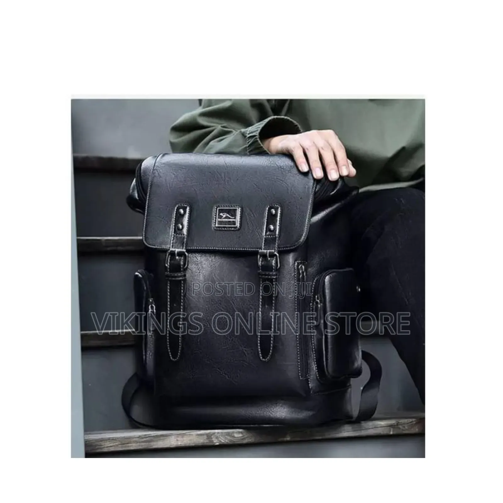 Vintage Faux Leather Flap-Top Backpack Double Vertical Buckle Straps