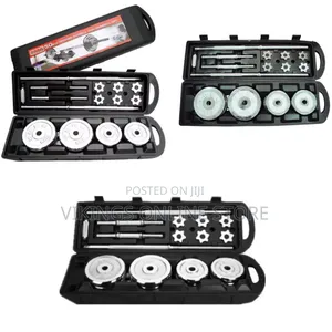 An Adjustable 50kg Chrome Barbell and Dumbbell Set Packed in a Black