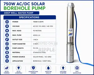 750W Solar Borehole Pump 95m Head 4,200l/H 110V DC Submersible Pump