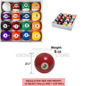 Complete Set of 16 Standard Pool Balls, Consisting of 15 Sequentially