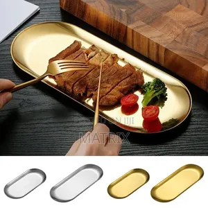 Serving Tray Stainless Steel Gold Dining Dessert Plate