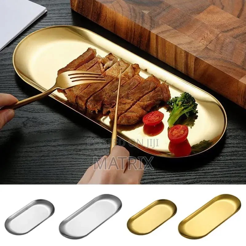 Serving Tray Stainless Steel Gold Dining Dessert Plate