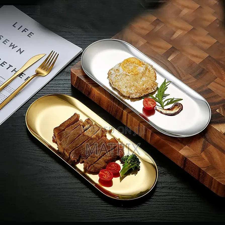 Serving Tray Stainless Steel Gold Dining Dessert Plate