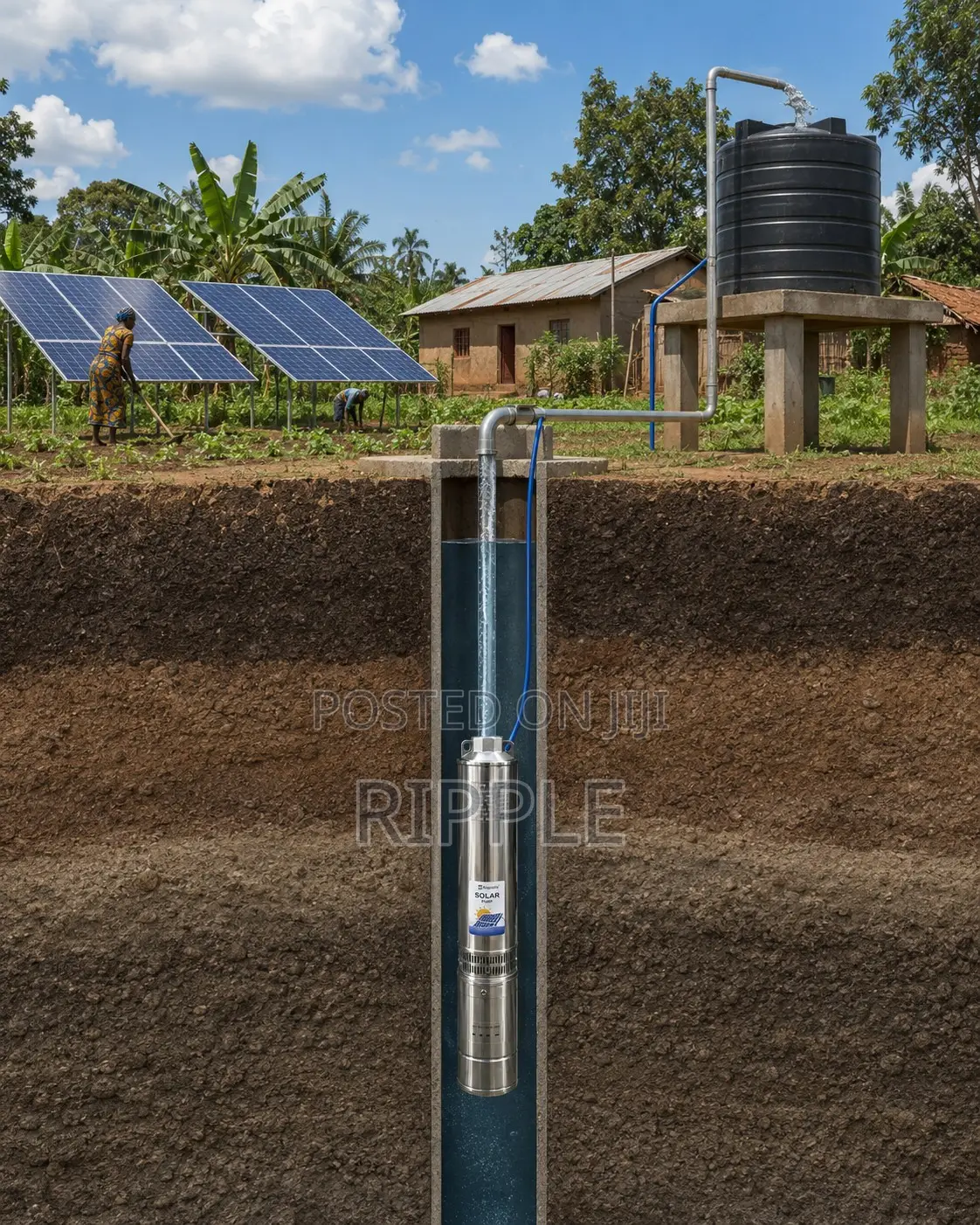 1500W AC/DC Solar Borehole Pump 135m Head 6,000l/H Deep Well Pump