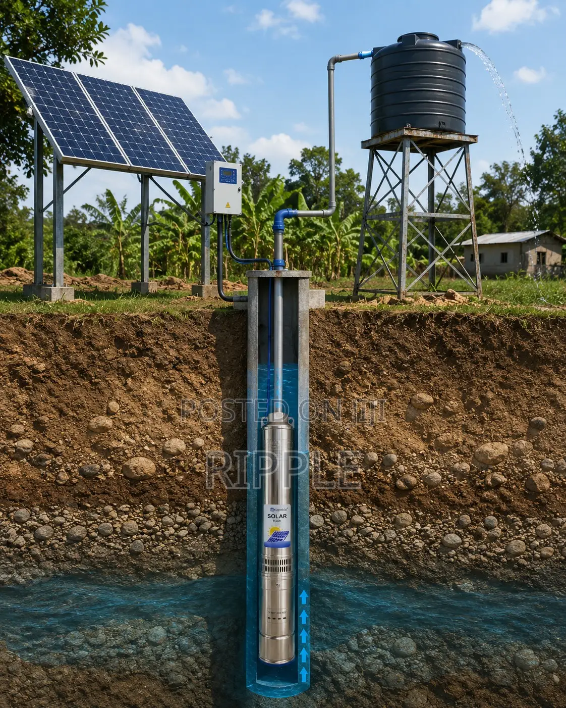 400W Solar Borehole Pump 40m Head 4,000l/H 24V Deep Well Water Pump