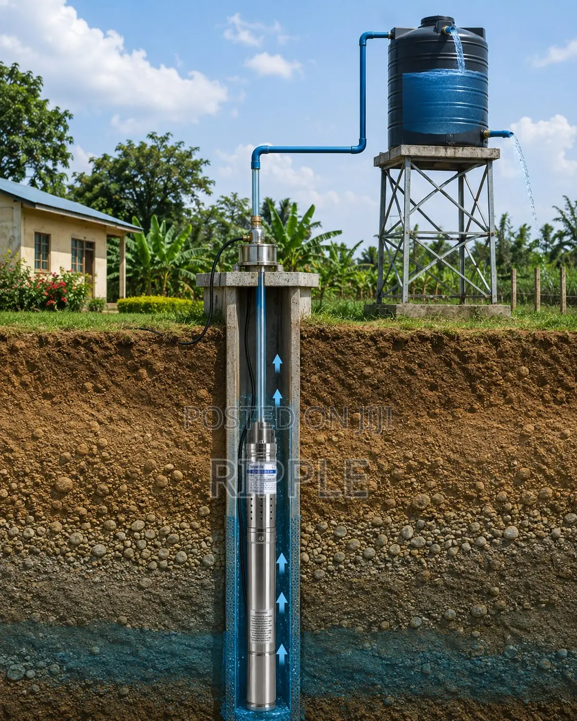 250W AC Borehole Water Pump 70m Head 1,800l/H 220V Deep Well Pump