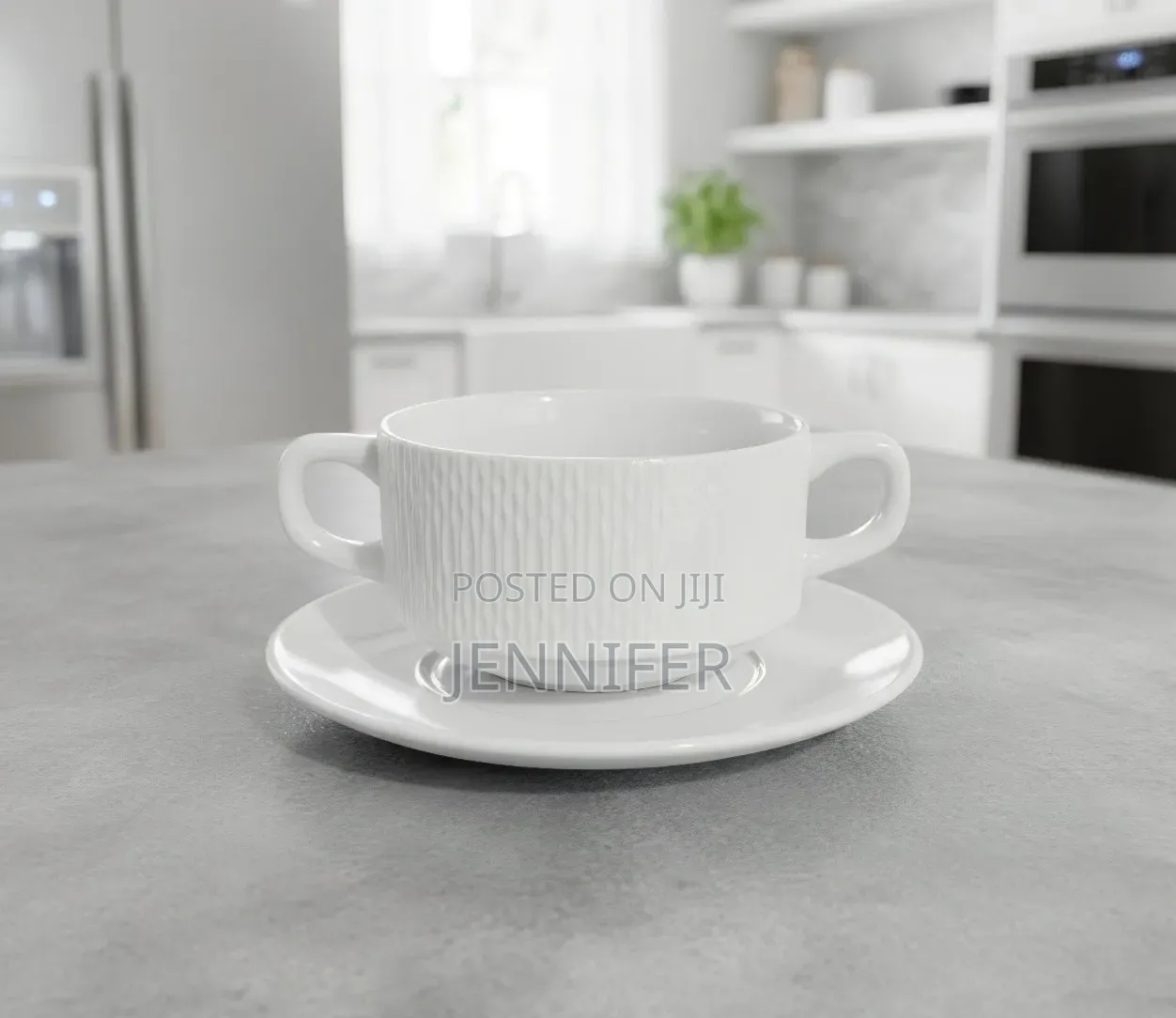 6pcs Ceramic Double-Handled Soup Cup With Matching Saucer