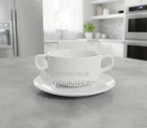 6pcs Ceramic Double-Handled Soup Cup With Matching Saucer