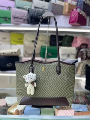 Patterned Tote Bag With Brown Faux-Leather Trim