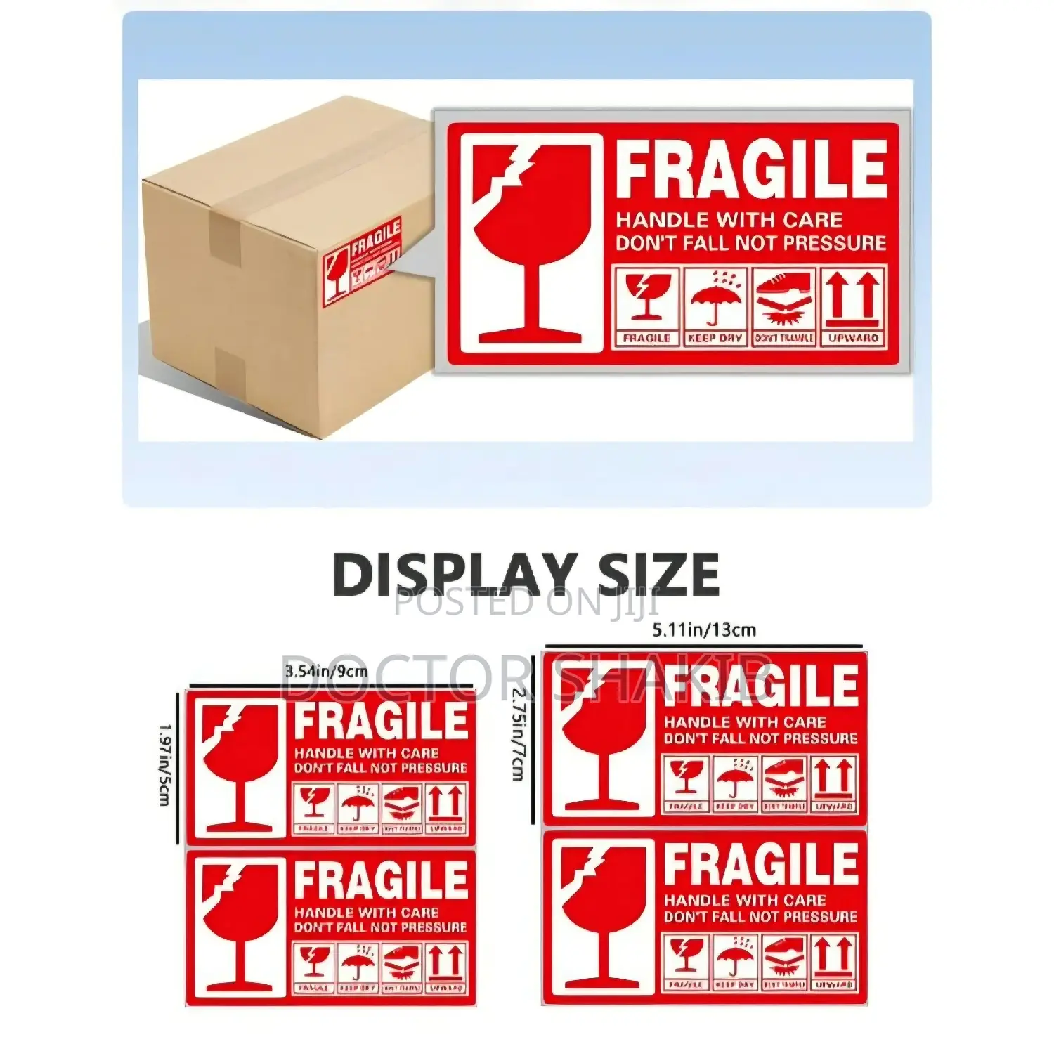 6pcs Coated Paper Printing Fragile Warning Label Sticker
