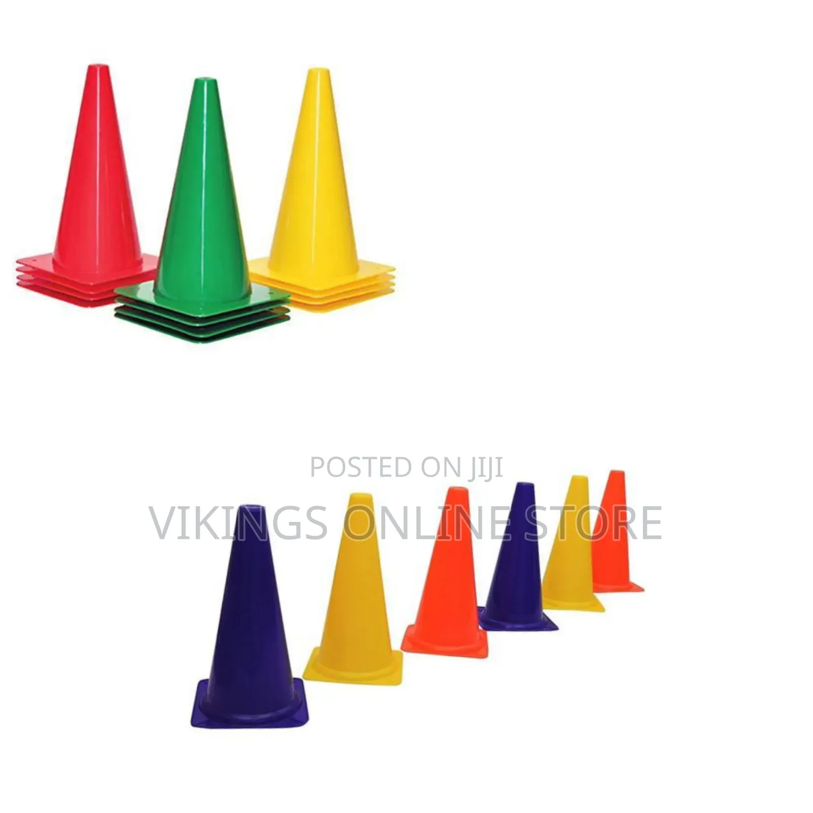 16 Cones Organized Into Stacks and a Diagonal Line