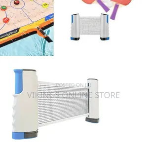 Portable, Retractable Table Tennis Net With White and Blue Plastic