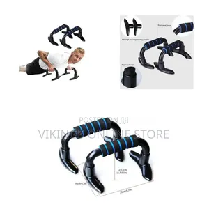 A Pair of Black Push-Up Bars With Blue Foam Grips
