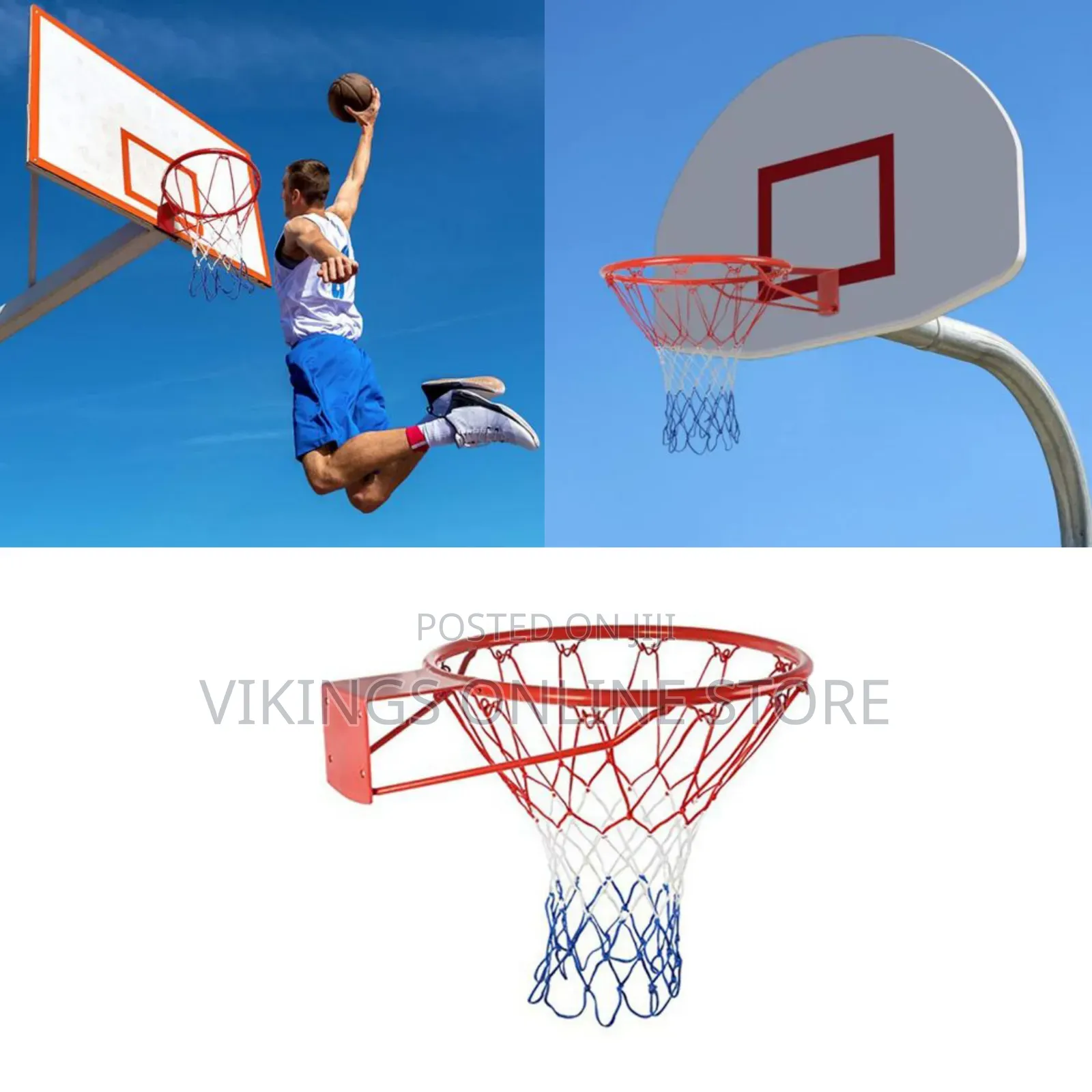 Metal Basketball Rim Equipped With a Tricolor Red, White, and Blue Net
