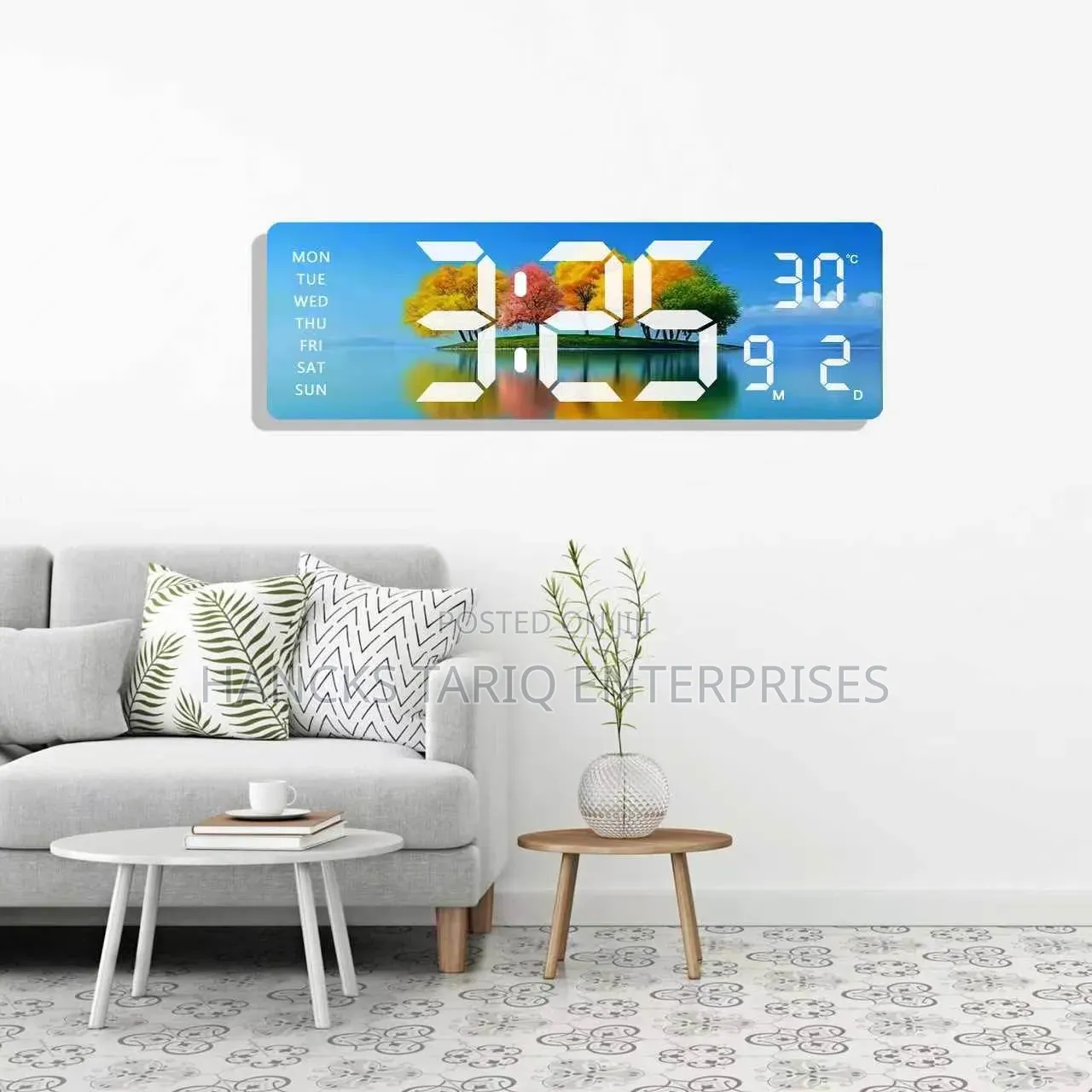 Modern Rectangular LED Digital Landscape Wall Clock: