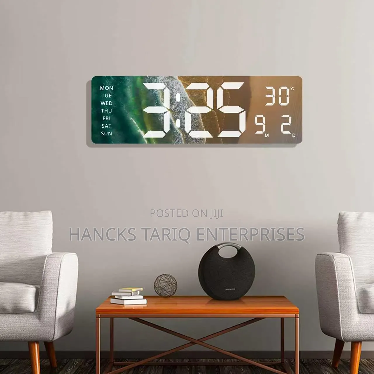 Modern Rectangular LED Digital Landscape Wall Clock: