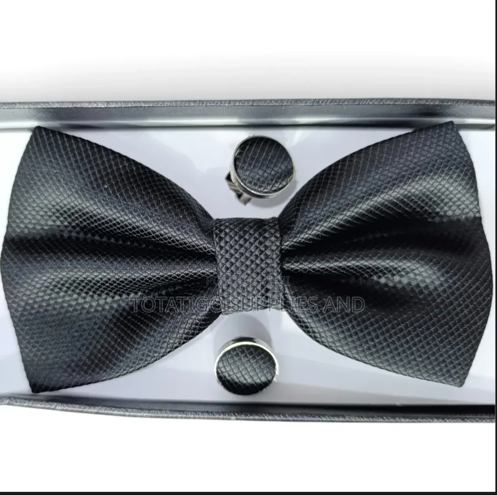 Black Bowtie With Cufflinks and Pocket Hankie.