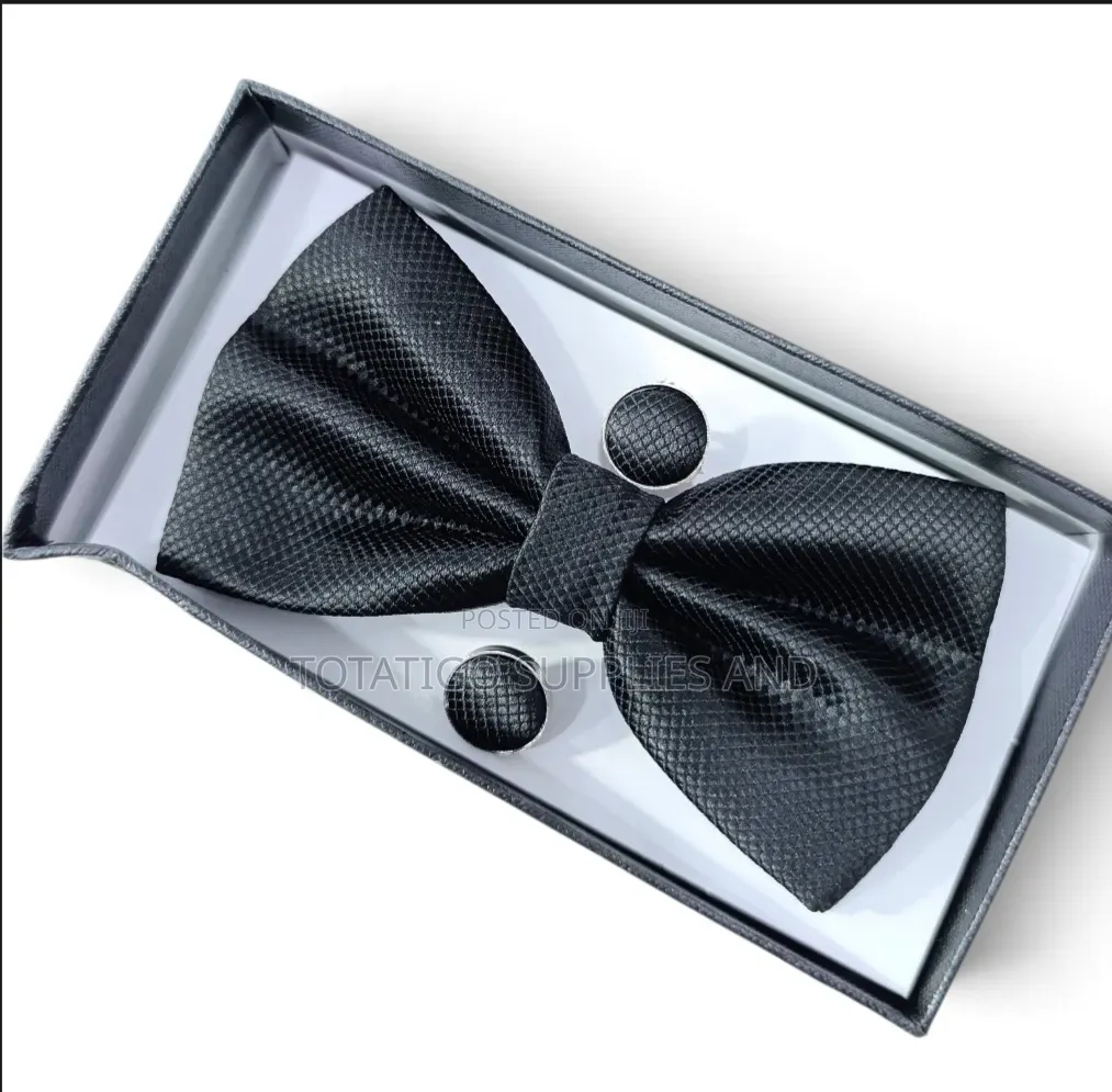Black Bowtie With Cufflinks and Pocket Hankie.