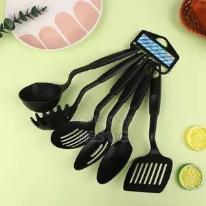 6Pcs Non-Stick Serving Spoons Set Heat Resistant - Black