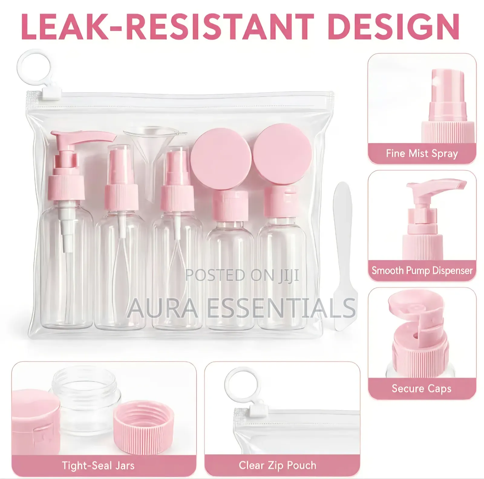 9pcs Piece Clear Travel Empty Bottle Set Travel Set