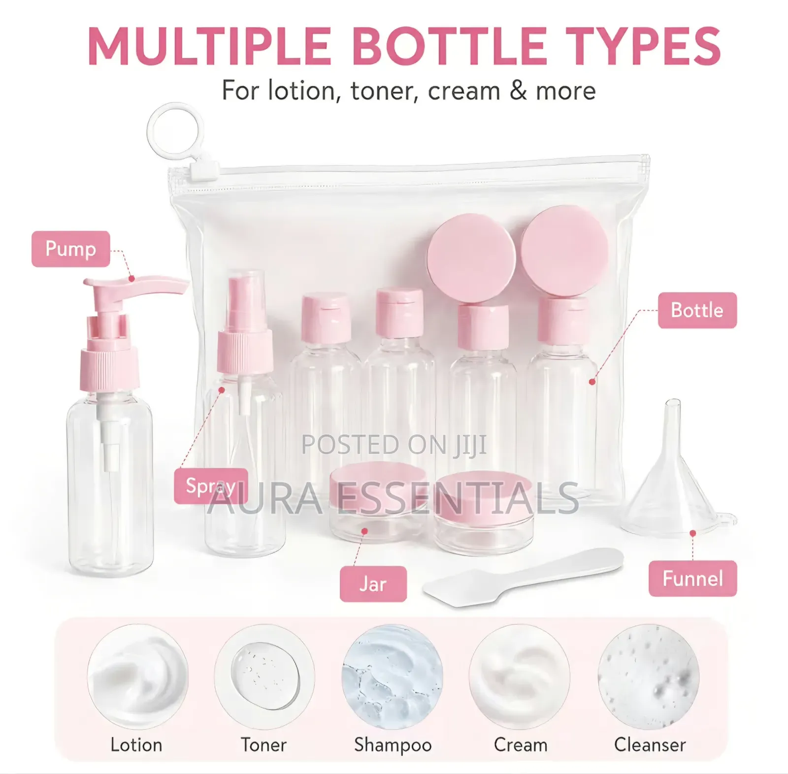 9pcs Piece Clear Travel Empty Bottle Set Travel Set