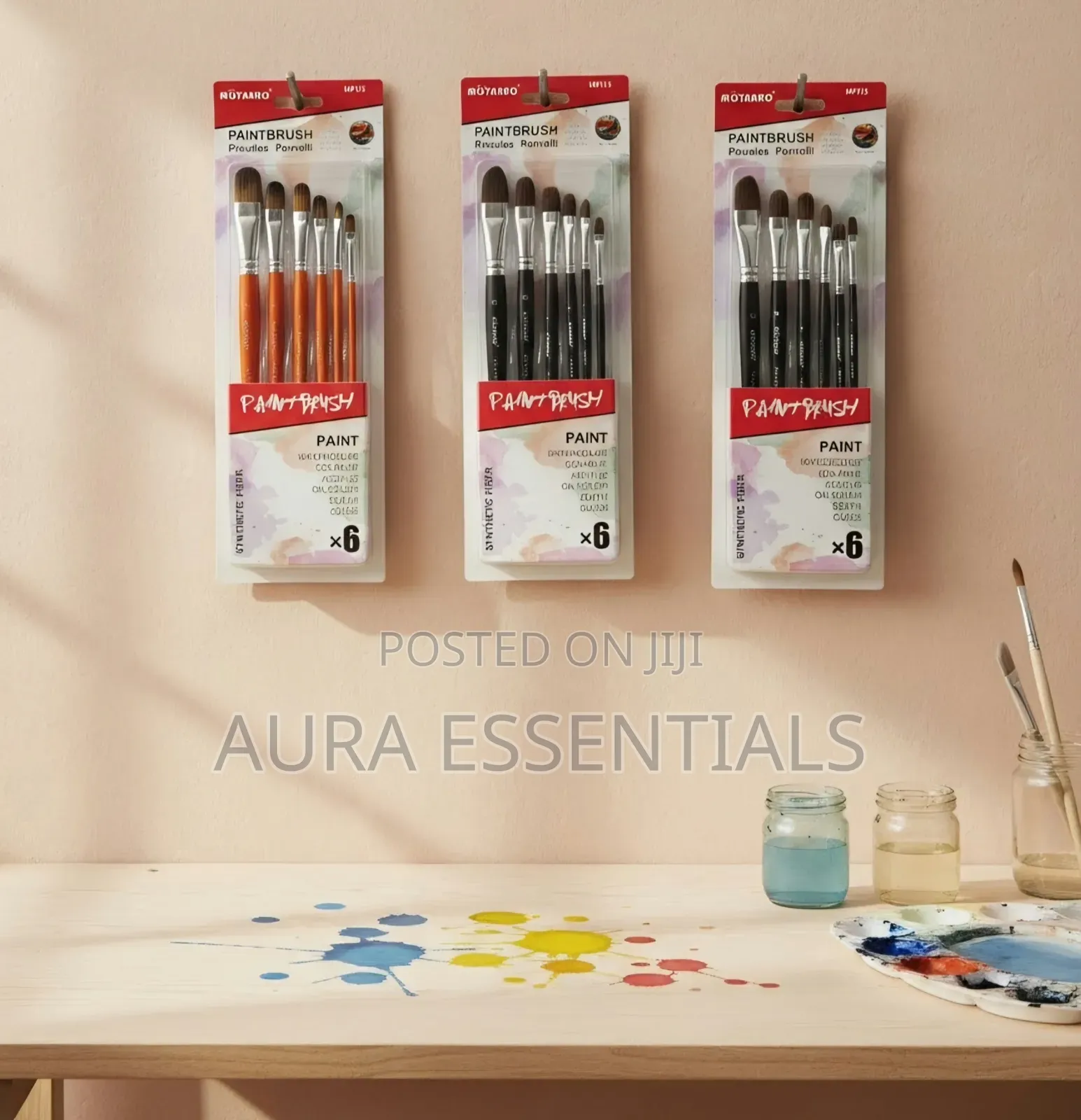 Motarro 6-Piece Black Synthetic Filbert Paintbrush Set