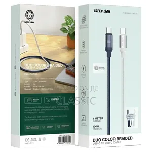 Green Lion Duo Colour Braided USB-C to USB-C Cable – 100W, 1m