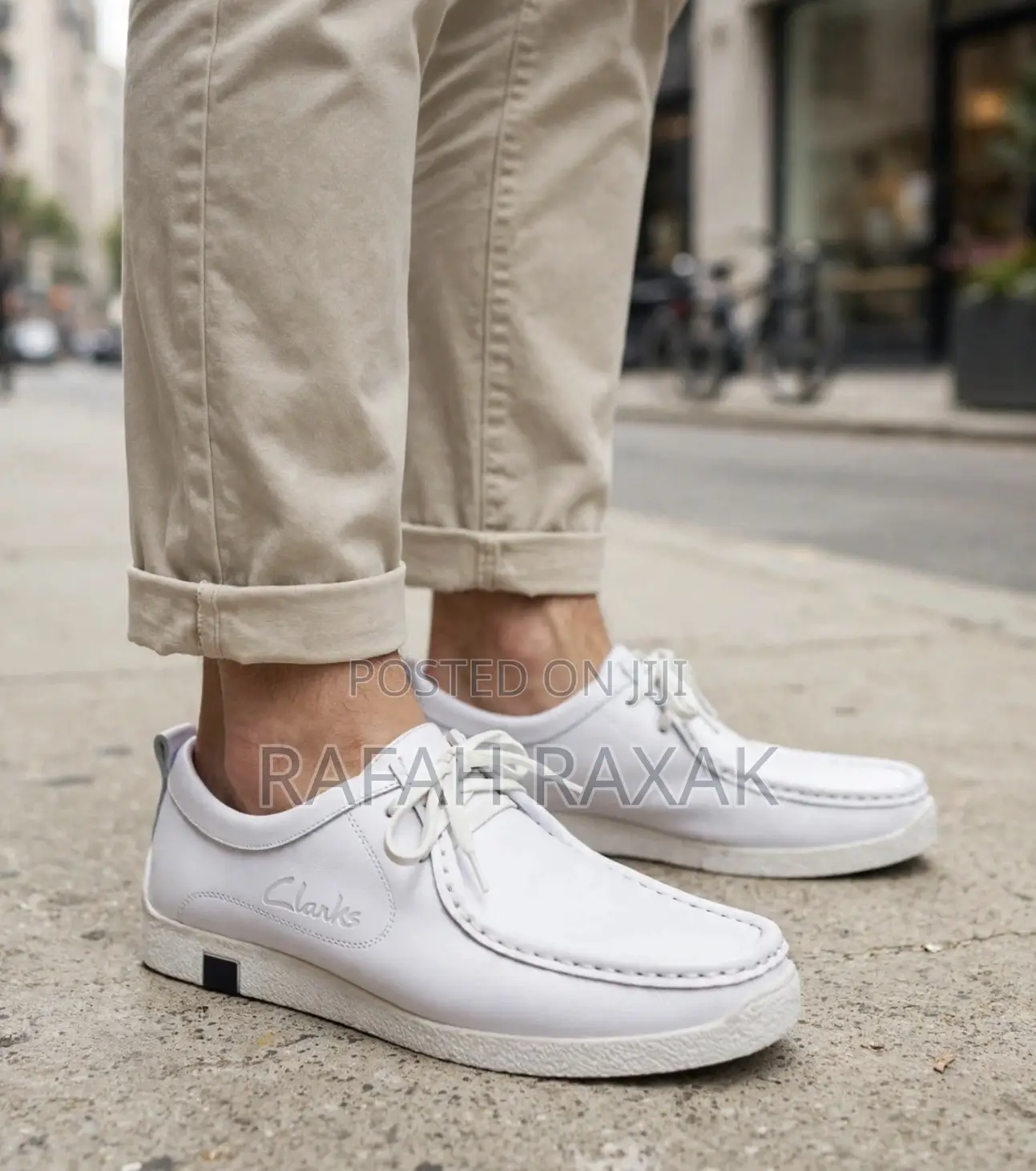Men’s Classic White Leather Clarks Wallabees Boat Shoes