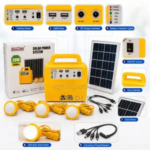 20W Solar Home Lighting Kit With FM Radio & USB Charging
