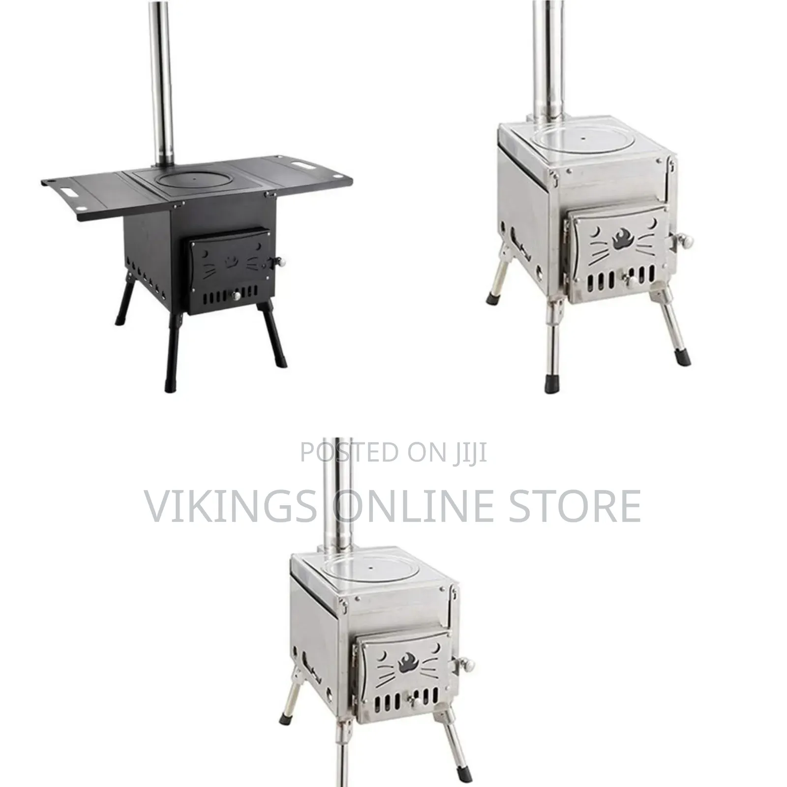 A Portable Wood-Burning Camping Stove With Side Tables and a Vertical