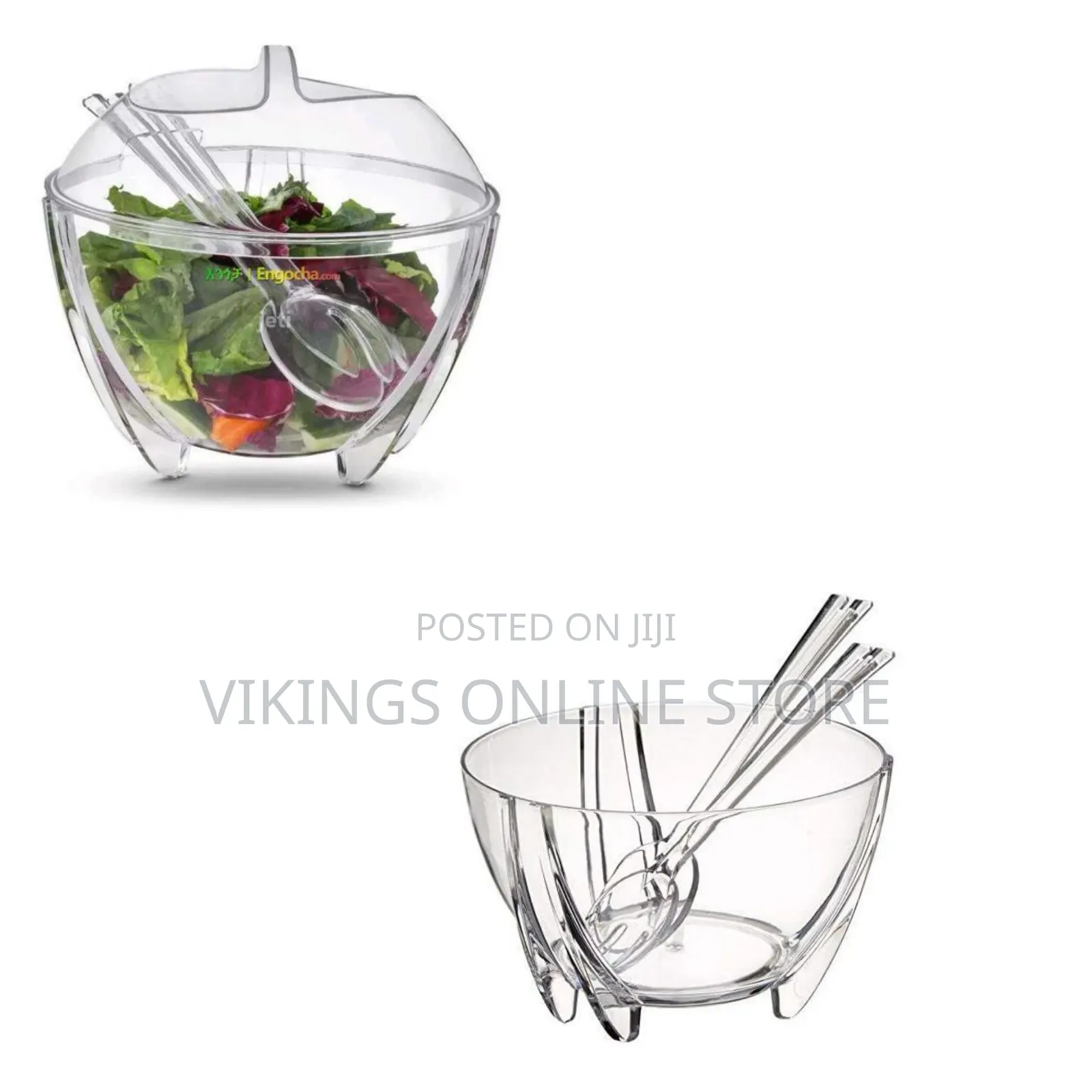 Clear Acrylic Salad Bowl Set a Domed Lid and Matching Serving Utensil