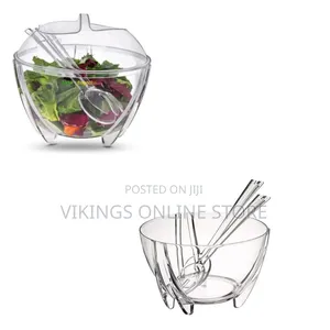 Clear Acrylic Salad Bowl Set a Domed Lid and Matching Serving Utensil
