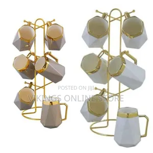 6-Piece Geometric Ceramic Coffee Mug Set Faceted Diamond