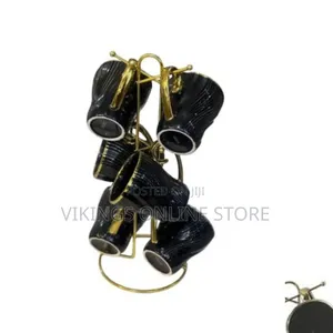 6-Piece Luxurious Ceramic Coffee/Tea Cup Set With a Golden Stand