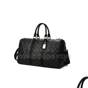Large Travel Duffel Bag Styled in a Dark Gray and Black Monogram