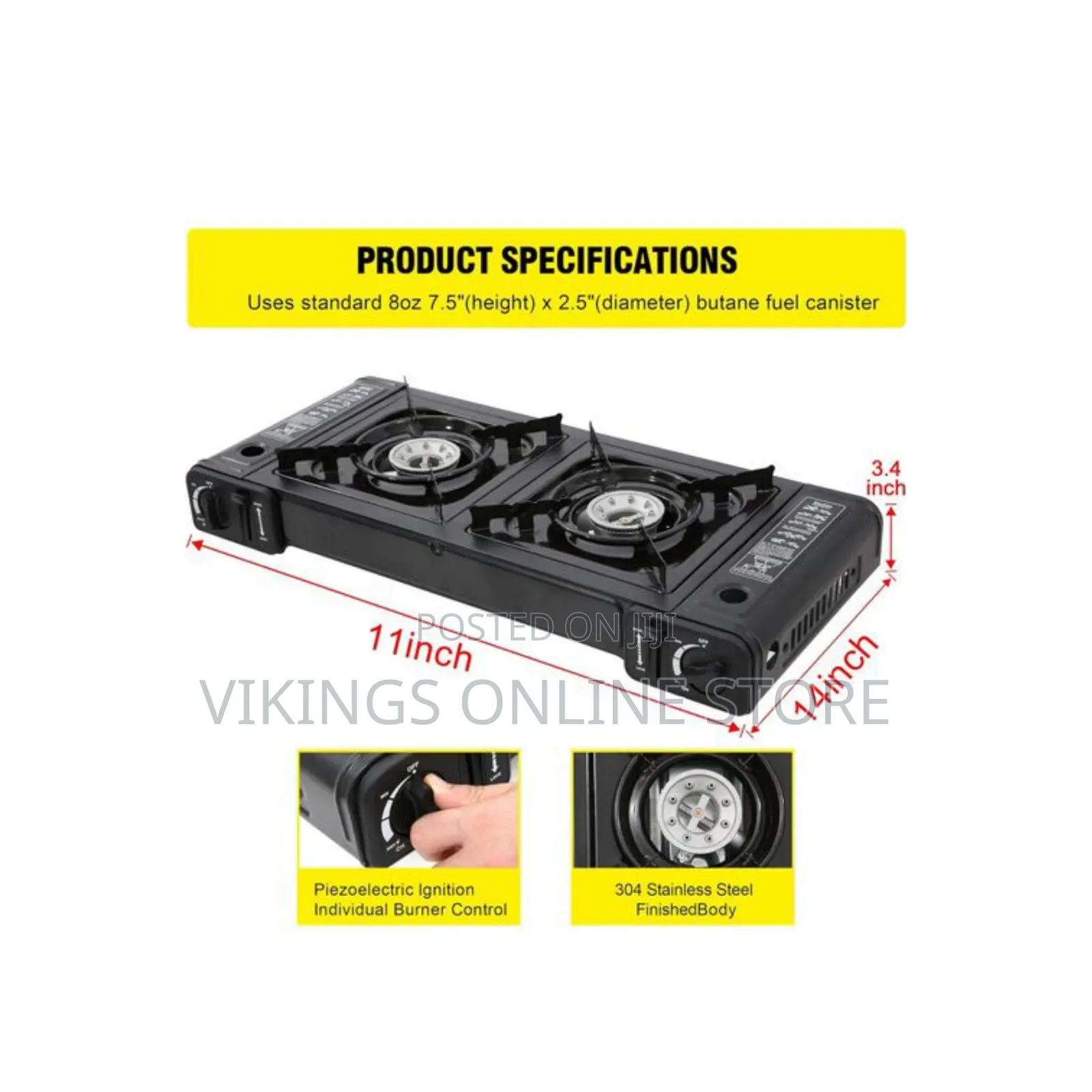 Portable Double-Burner Camping Gas Stove for Outdoor or Indoor Cooking