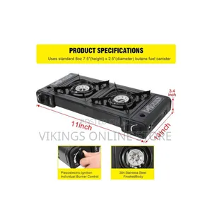 Portable Double-Burner Camping Gas Stove for Outdoor or Indoor Cooking