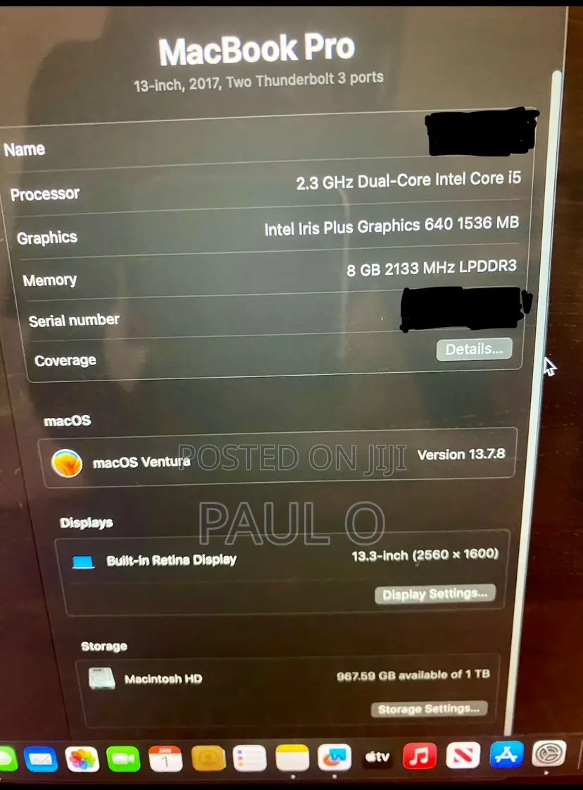 New Laptop Apple MacBook Pro 2017 8GB Intel Core i5 HDD+SSD 1T