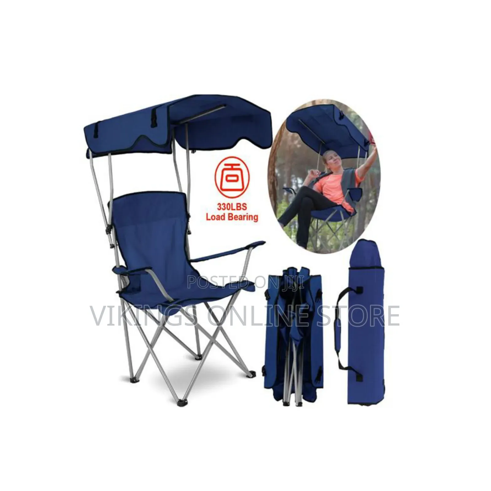 Portable Folding Camping Chair With Integrated Overhead Canopy Shade