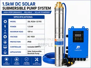 1500W Solar Borehole Pump 159m Head 4,800l/H 192V Deep Well Pump
