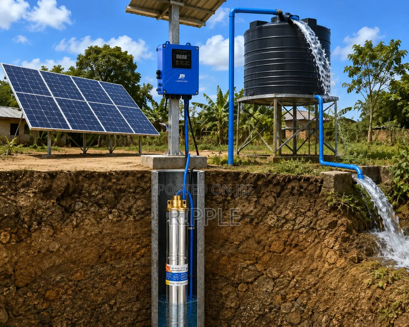 1500W Solar Borehole Pump 159m Head 4,800l/H 192V Deep Well Pump
