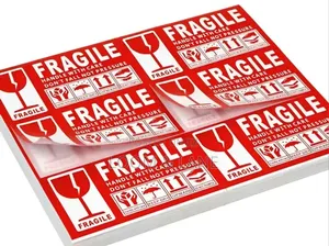 6pcs Coated Paper Printing Fragile Warning Label Sticker