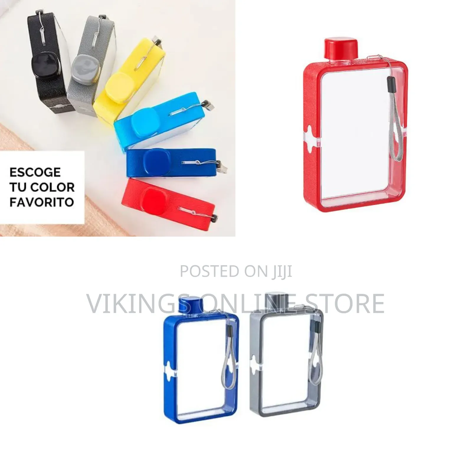 Flat & Portable Water Bottle With a Red Lid and a Carrying Strap