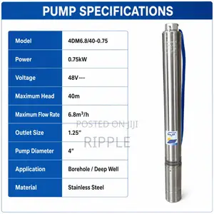 1500W Solar Borehole Pump 165m Head 4,000l/H 110V Deep Well Pump